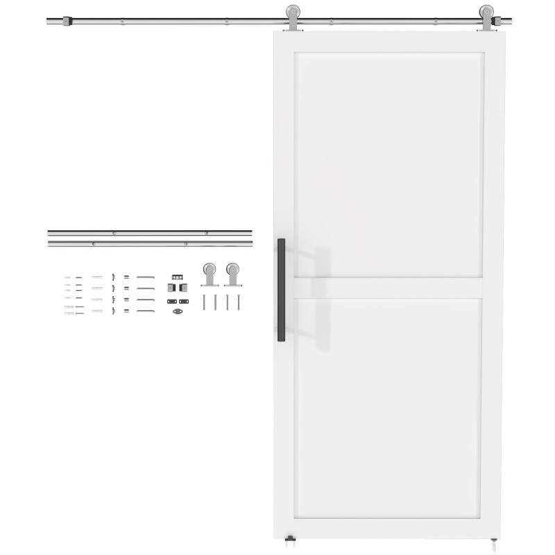 HOMCOM Sliding Door Hardware Kit Smooth Quiet 304 Stainless Steel for 182cm Track Sliver Tone