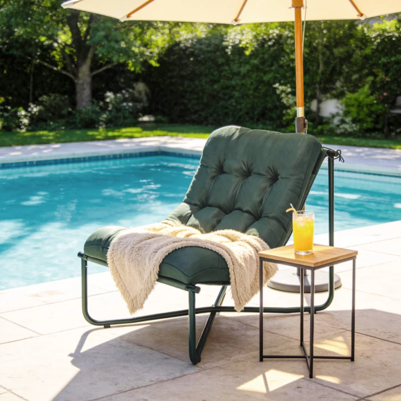 Outsunny Silla de jardín Sillón con cojín Asiento sling transpirable Armazón de acero para jardín terraza 76 x 92 x 76 cm Verde oscuro