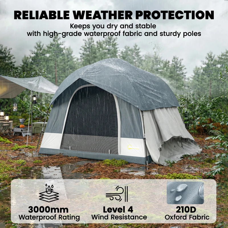 Outsunny Campingzelt für 2-4 Personen wasserdicht Familienzelt mit 3 Türen abnehmbar Regendach Bodenplane Tragetasche Dunkelblau