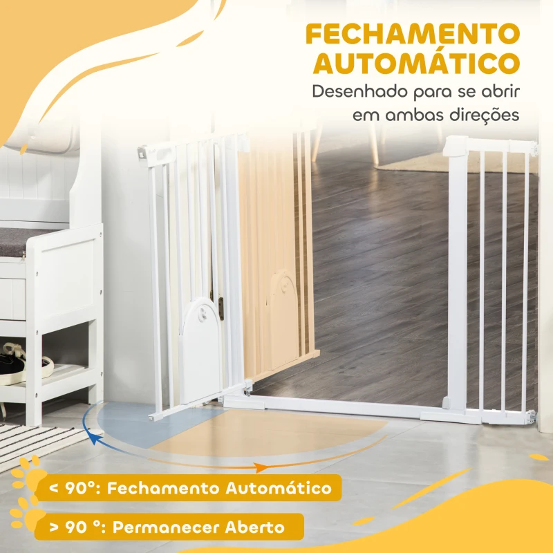 PawHut Barreira de Segurança de Animais de Estimação para Escadas e Portas com Aberturas de 75-131 cm com 3 Extensões Branco