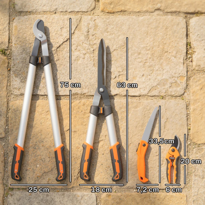 Outsunny Set de Jardinería 4 Piezas con Tijeras, Cortarramas, Tijeras de Podar y Sierra Plegable