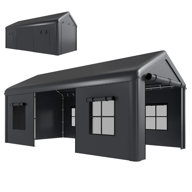 Outsunny Cort pentru Grădină cu Acoperiș Dublu Foișor cu 4 Pereți și Plasă Anti-Țânțari pentru Exterior Terasă 360x300x279 cm Gri Deschis