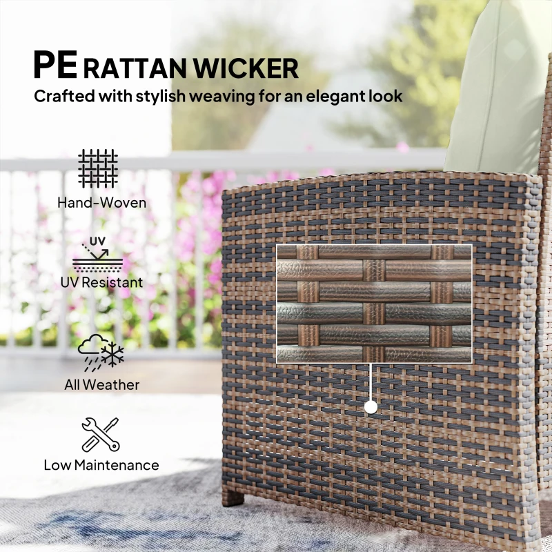 Outsunny Rattanowy zestaw mebli ogrodowych 5-częściowy zestaw balkonowy z 2 krzesłami, poduszkami, podnóżkami, stołem i schowkiem, kremowy