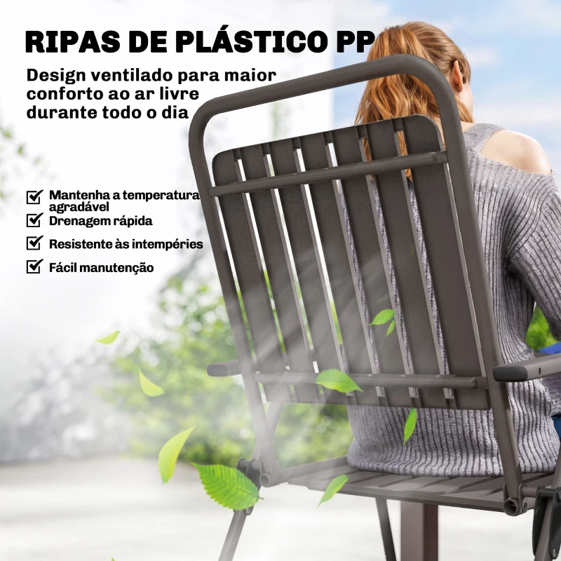 Outsunny Conjunto de 4 Cadeiras Dobráveis para Jardim com Apoios de Braços Encosto e Assento Estrutura Metálica 55x63x93 cm Castanho