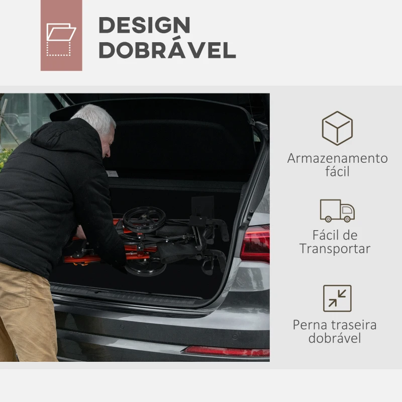 HOMCOM Andarilho para Idosos Dobrável em Alumínio com Assento 4 Rodas Altura Ajustável Travões de Mão Vermelho e Preto