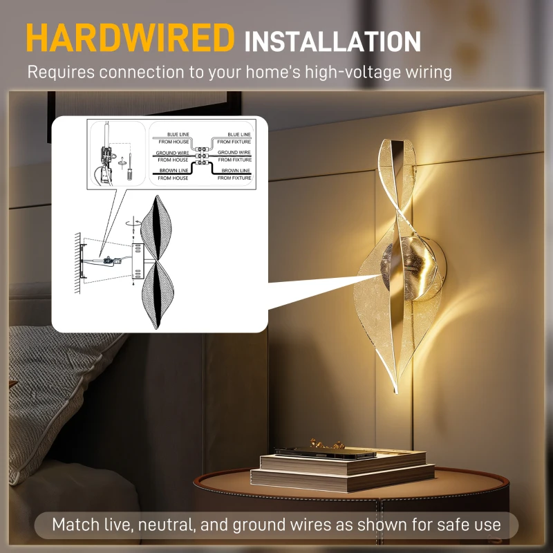 HOMCOM Led Wall Lamp 2 Pack, 13W Modern Indoor Spiral Wall Light, Colour Temperature Adjustable 3000K/4000K/6500K, for Bedroom, Living Room, Hallway, Stairs, Silver Tone