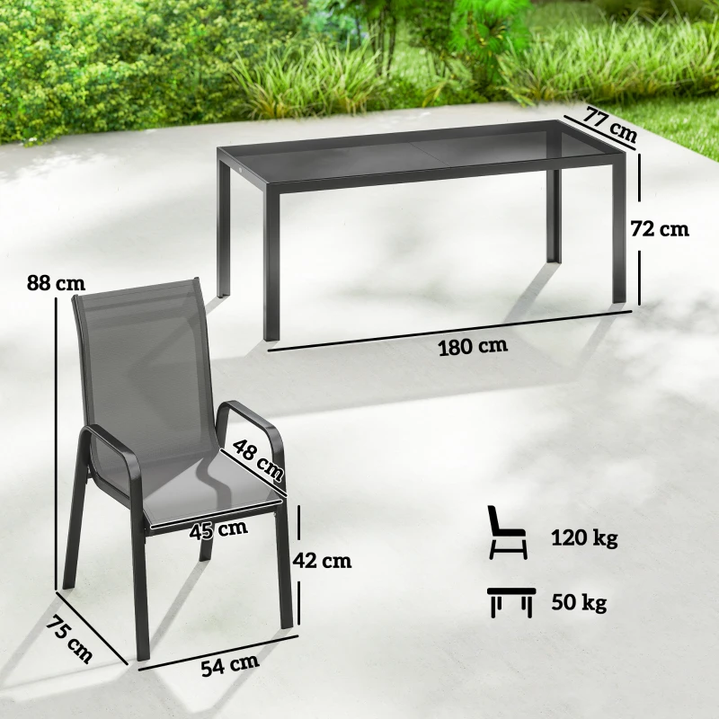 Outsunny 9 Pieces Garden Dining Set, Outdoor Table and Chairs Set for 8, Garden Furniture Set with Tempered Glass Top, Dark Grey