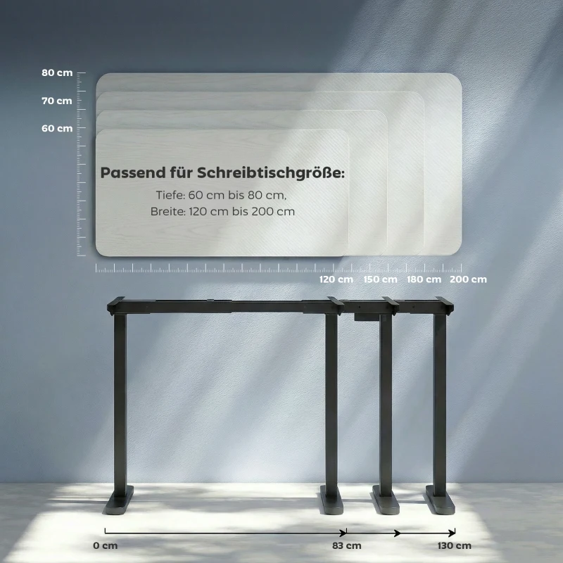 HOMCOM Elektrisches Schreibtischgestell, höhenverstellbar, mit Speicherfunktion, Stahl, Schwarz(m-8)