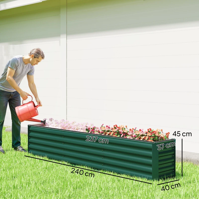 Outsunny Letto per Orto a Fondo Aperto con Bordi Arrotondati in Acciaio Zincato, 240x40x45 cm, Verde