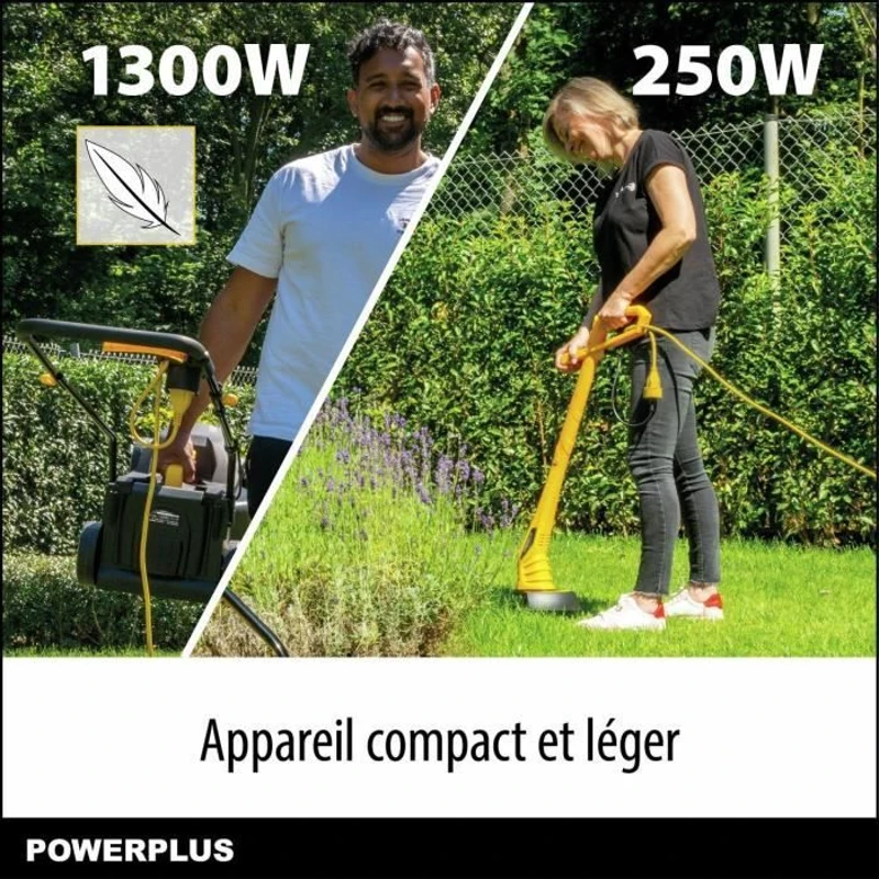 Tondeuse a gazon et Coupe-Bordure électrique - POWERPLUS - POWXG62205T- Tondeuse 1300 W & 32 mm Ø - Coupe-Bordures 250 W & 220 mm Ø