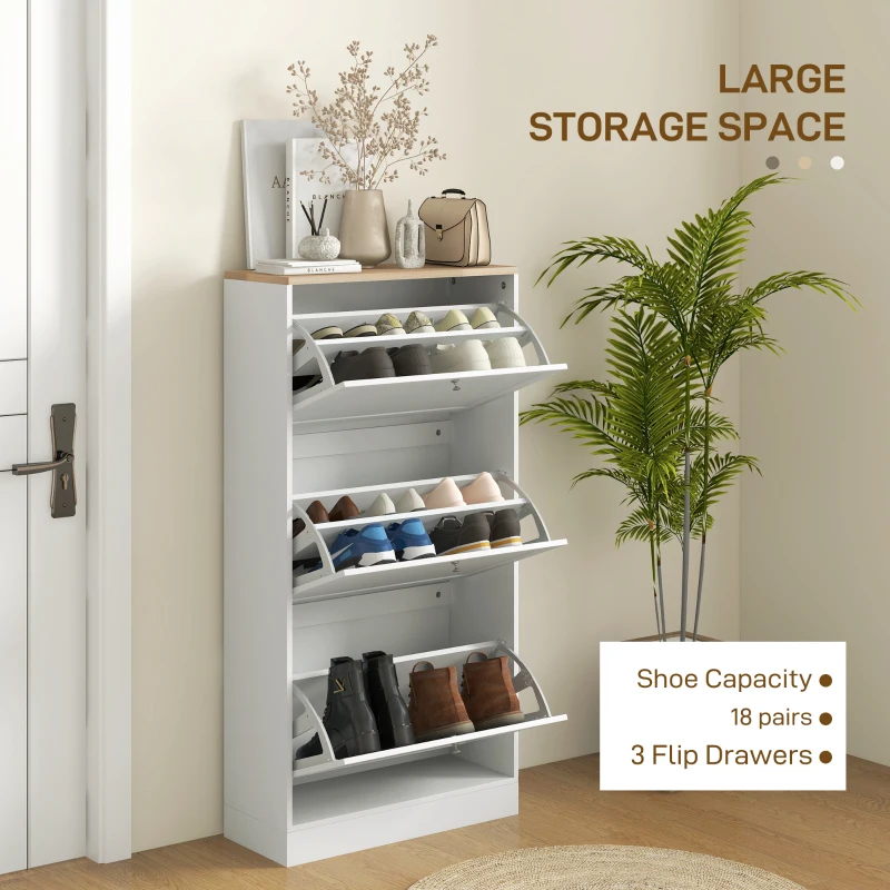 HOMCOM Modern Compact Three-Drawer Shoe Storage Cabinet - White(m-4)