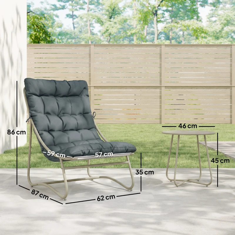 Outsunny 3 Piece Garden Bistro Set, Round Outdoor Bistro Table and Chairs Set for 2 with Texteline Seat and Cushions, Dark Grey