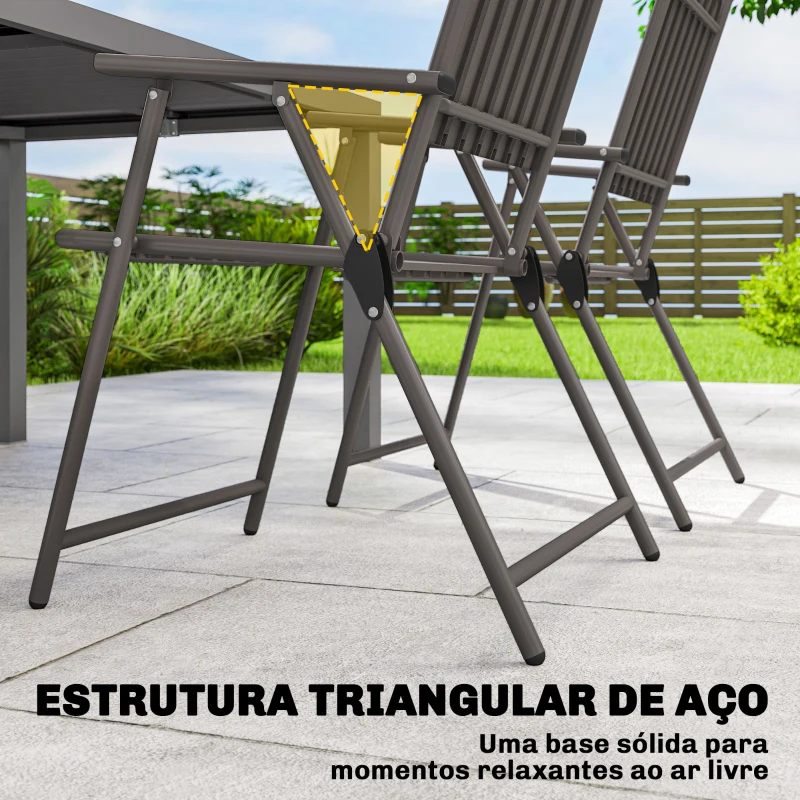 Outsunny Conjunto de 4 Cadeiras Dobráveis para Jardim com Apoios de Braços Encosto e Assento Estrutura Metálica 55x63x93 cm Castanho