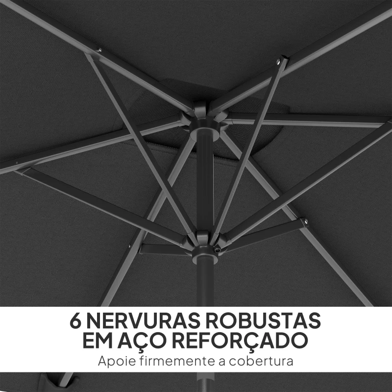 Outsunny Chapéu de Sol de Alumínio 198x294x255 cm Chapéu  Retangular de Jardim Inclinável com Manivela e Mastro Desmontável Cinzento