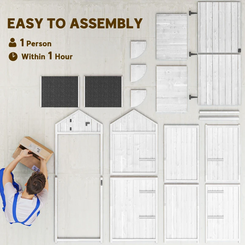 Outsunny Small Shed, Tall Slim Wooden Garden Shed with 3 Removable Shelves and Roof Hatch, Compact Outdoor Tool Storage Cabinet with Asphalt Roof and Door Latch, 77 x 54.2 x 179 cm, Light Grey