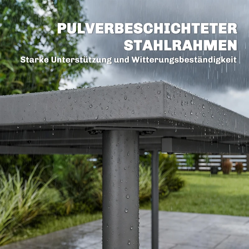 Outsunny Tuintafel 165 x 80 cm voor 6 Personen, Eettafel met Latten-Tafelblad, Stalen Frame, Rechthoekig