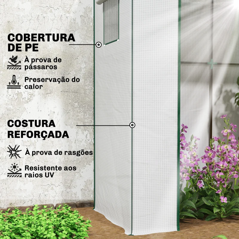 Outsunny Estufa de Exterior com Janelas de Rede e Porta com Fecho de Correr para Cultivar Plantas e Flores 196x77x197 cm Branco