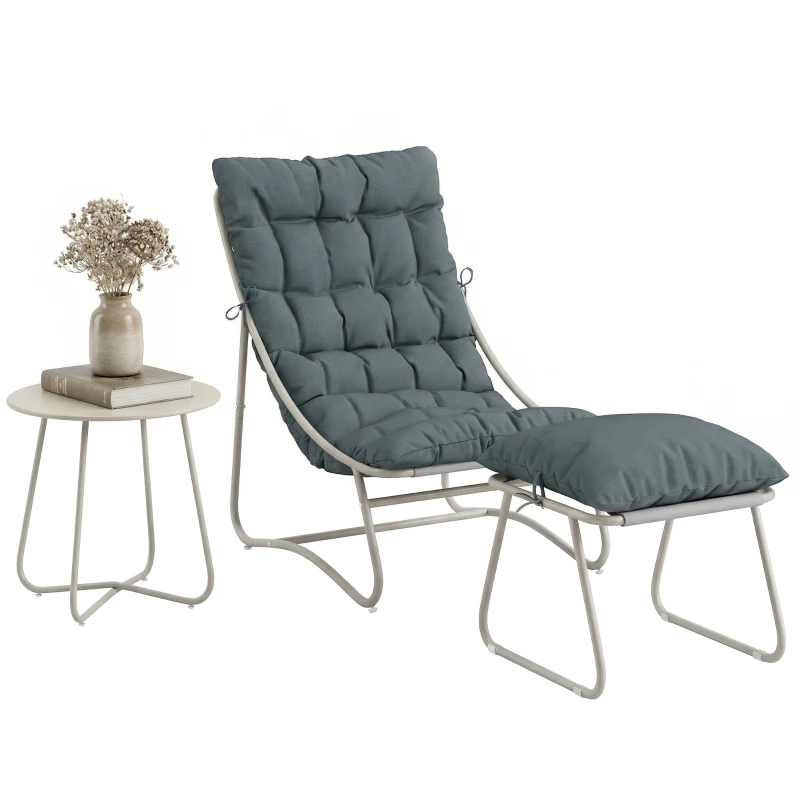 Outsunny Bistro Set for Garden, 3 Piece Outdoor Table and Chair with Footstool and Removable Cushions, Comfy Balcony Furniture