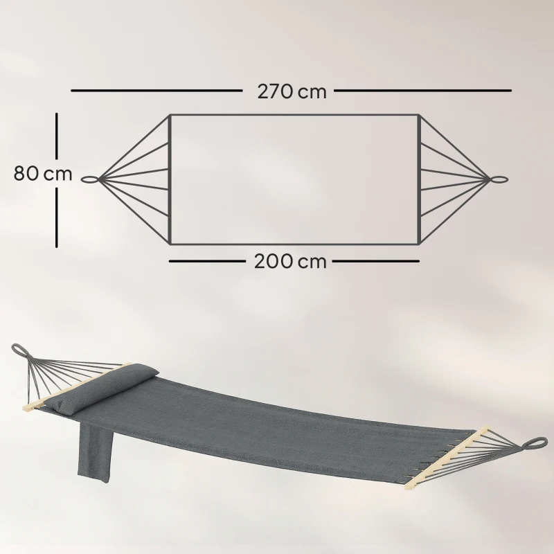 Outsunny Cotton Hammock, Soft Portable Swing Sleeping w/ Headrest & Side Pocket, Dark Grey