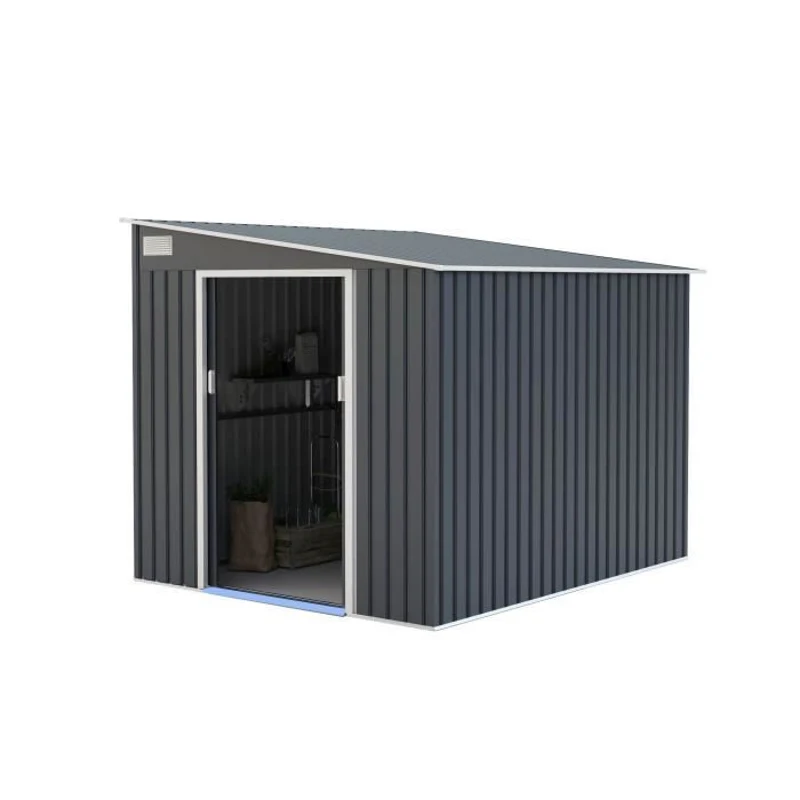 Abri de jardin en métal 5,5 m² - 215 x 257 x 193 cm - TORONTO - Kit d'ancrage inclus, 2 portes coulissantes - Gris