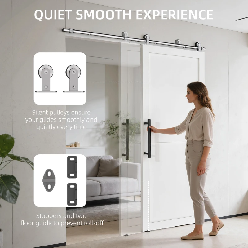 HOMCOM Sliding Door Hardware Kit Smooth Quiet 304 Stainless Steel for 182cm Track Sliver Tone
