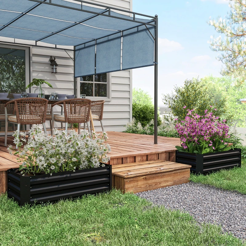 Outsunny Conjunto de 2 Caixas de Plantio de Aço Caixa de Plantio Quadrada para Cultivos de Plantas Flores Pátio Exterior 100x50x30 cm Preto