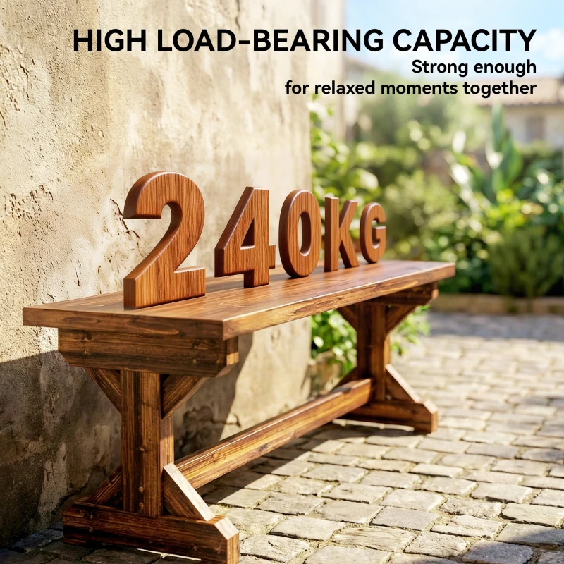 Outsunny Rustic Wooden Garden Bench, Backless Outdoor Bench Patio Loveseat with X-Shape Base for Porch, Park, Carbonised Finish