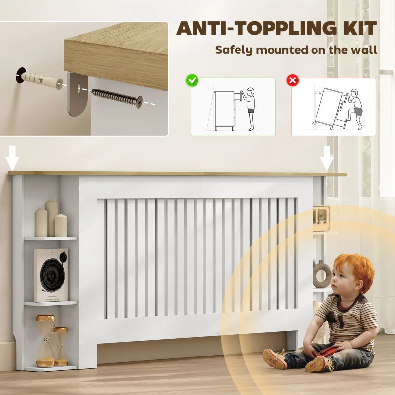 HOMCOM Radiator Cover with Open Storage Shelves, Vertical Slatted Cabinet Shelf Heater Cover for Living Room, Hallway, Extra Large, White