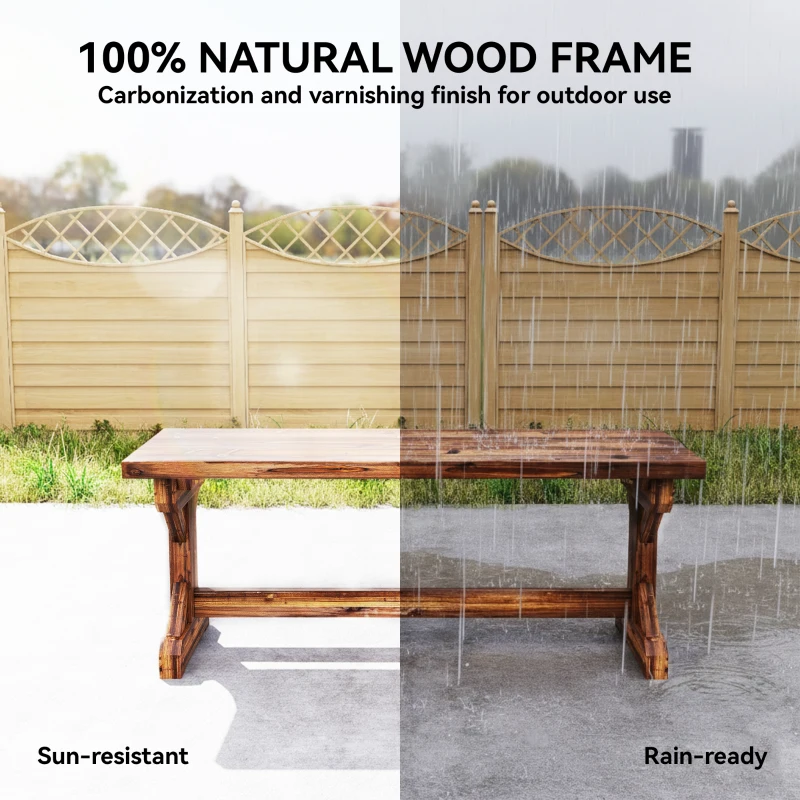 Outsunny Rustic Wooden Garden Bench, Backless Outdoor Bench Patio Loveseat with X-Shape Base for Porch, Park, Carbonised Finish