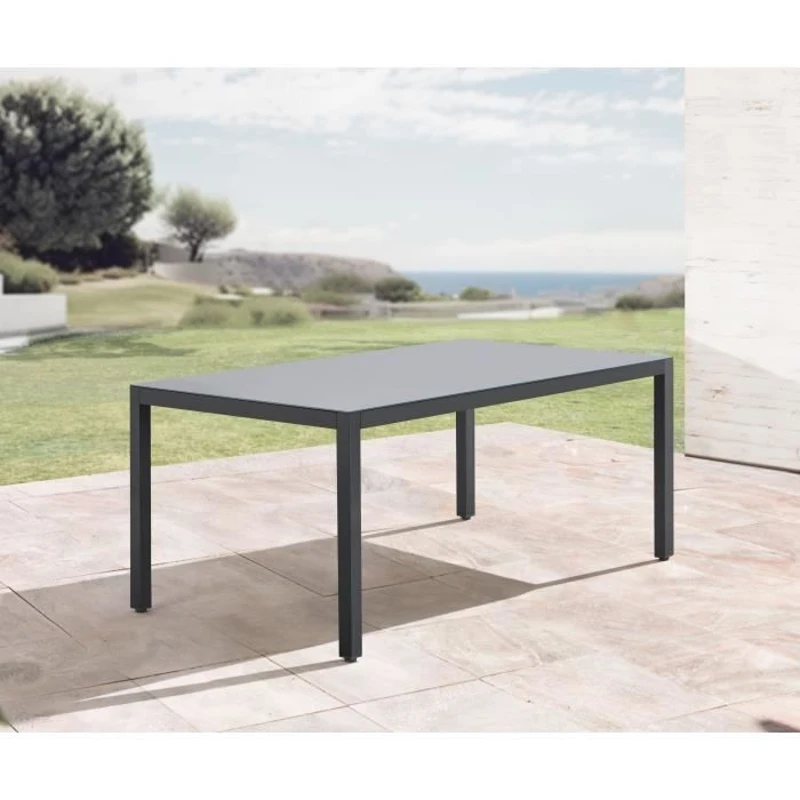 Ensemble repas de jardin : Table 180 cm + 8 chaises - Structure aluminium - Plateau verre trempé - Gris