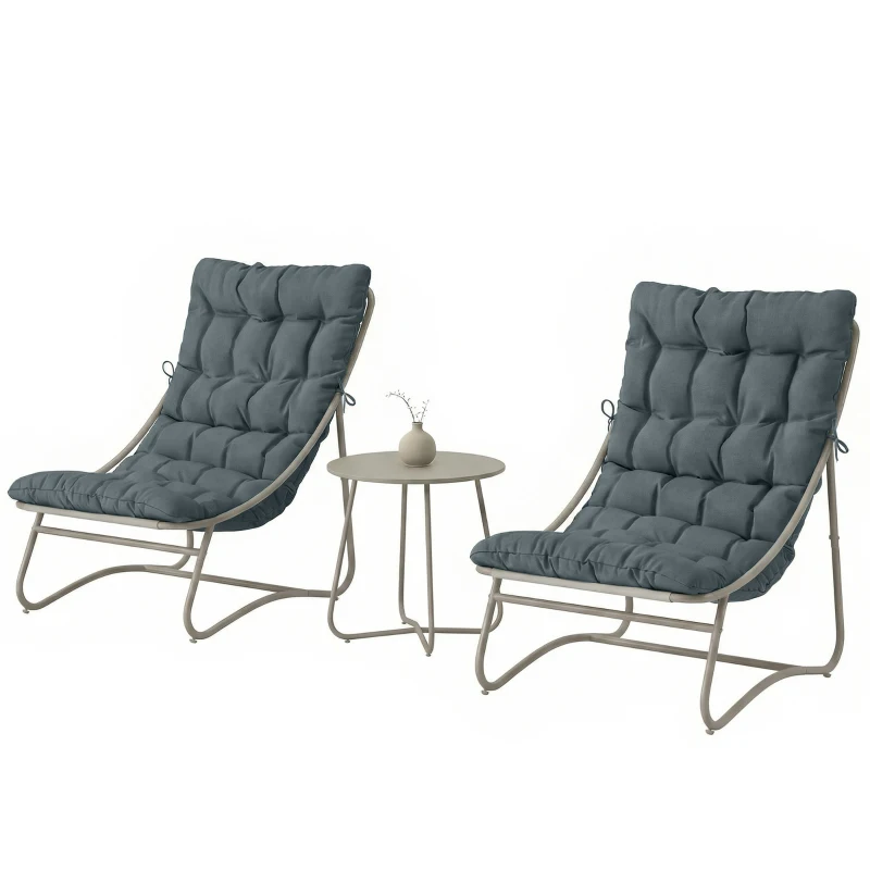 Outsunny 3 Piece Garden Bistro Set, Round Outdoor Bistro Table and Chairs Set for 2 with Texteline Seat and Cushions, Dark Grey