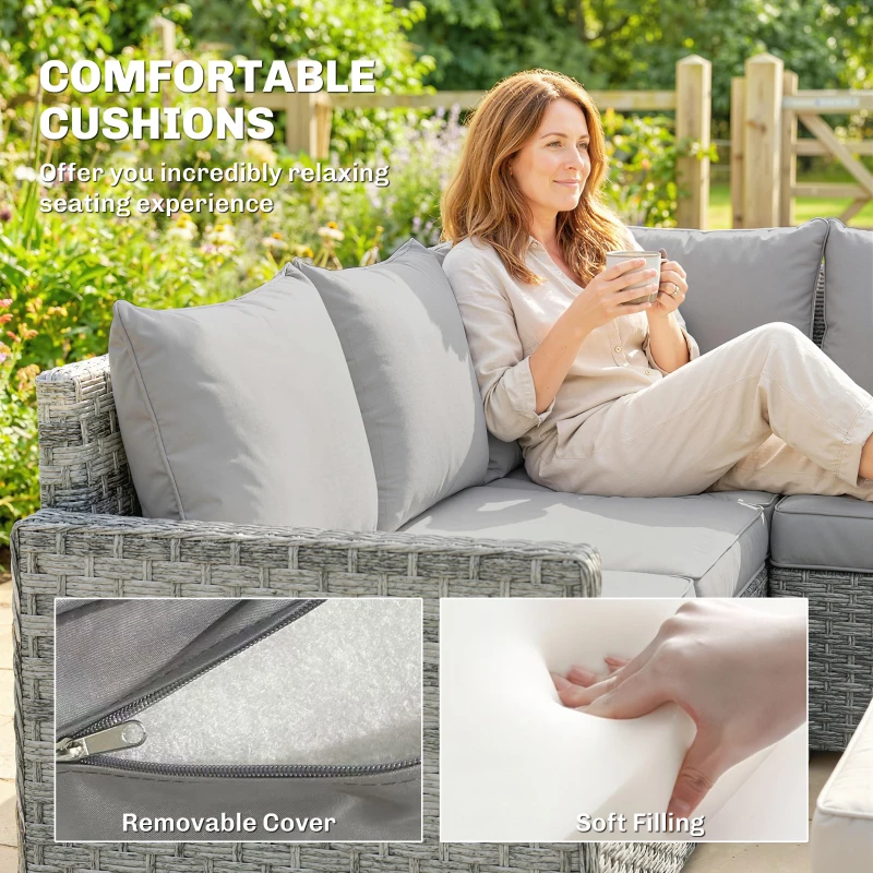 Outsunny 6 Seater Rattan Garden Furniture Set with 3 Sofas, 2 Footstools, Table, Patio Rattan Furniture Sofa Sets, Grey