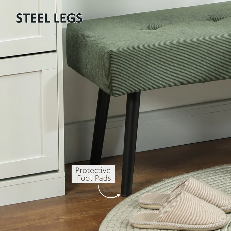 HOMCOM Ławka Tapicerowana z Pokryciem z Sztruksu, Ławka z Metalowymi Nogami, Ławka na Buty 100 x 36 x 45 cm Zielony