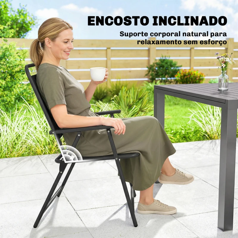 Outsunny Conjunto de 4 Cadeiras Dobráveis para Jardim com Apoios de Braços Encosto e Assento Estrutura Metálica 55x63x93 cm Preto