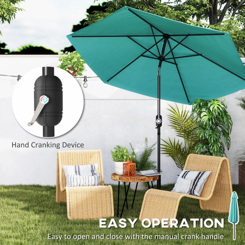 Outsunny 2.6 m Garden Parasol Umbrella with Aluminium Pole, Outdoor Patio Umbrella with Tilt and Crank, Vent, Turquoise