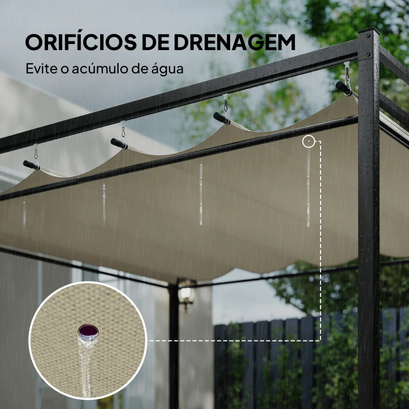 Outsunny Pérgola de Jardim 295x295x221 cm com Teto Retrátil e Cortinas UPF30+ Estrutura Metálica Pérgola para Exterior Bege