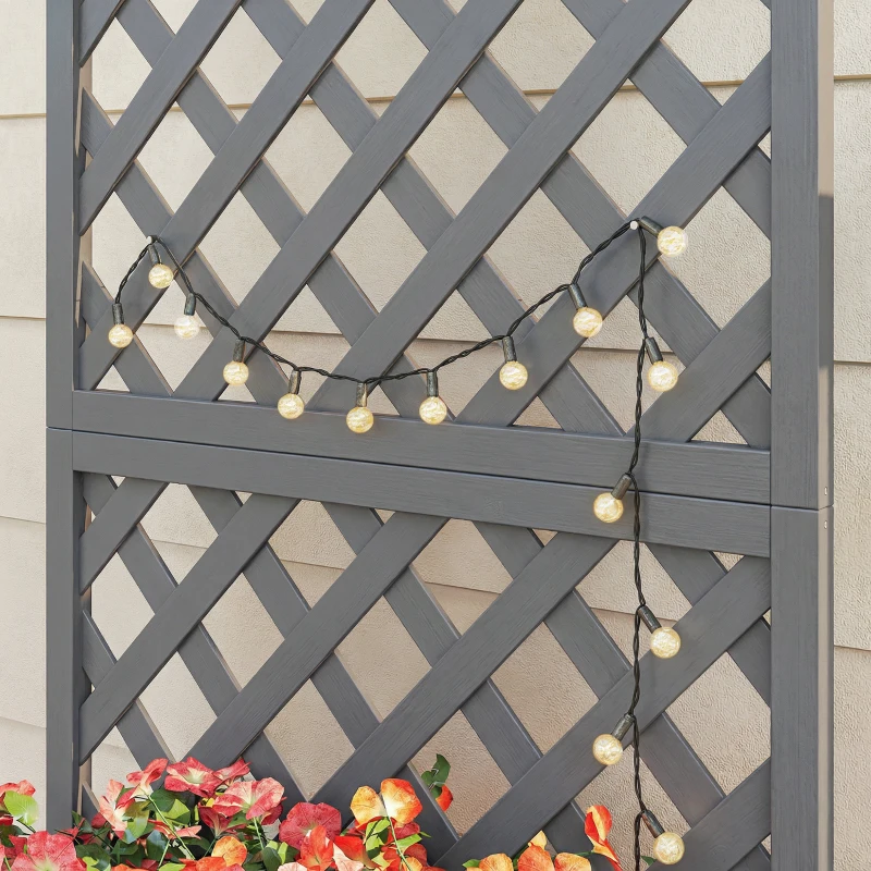 Outsunny Wood Planter with Trellis for Climbing Plants, Raised Bed, Planter Box with Drainage Holes to Grow Herbs Flowers, Grey