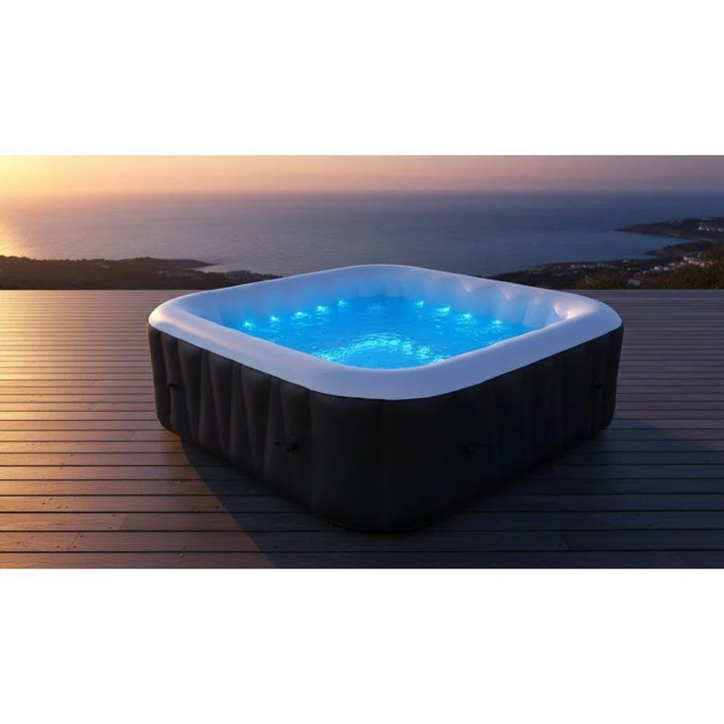 Spa gonflable avec bandeau LED SUNSPA - AC02-LED - 185 x 65 cm - 6 places - Carré (Avec filtre, cadenas, tapis de sol et