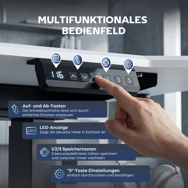 HOMCOM Elektrisches Schreibtischgestell, höhenverstellbar, mit Speicherfunktion, Stahl, Schwarz(m-6)