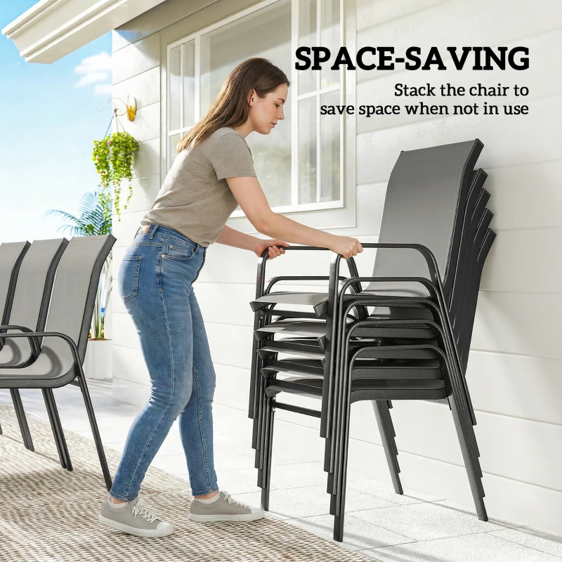 Outsunny 9 Pieces Garden Dining Set, Outdoor Table and Chairs Set for 8, Garden Furniture Set with Tempered Glass Top, Dark Grey