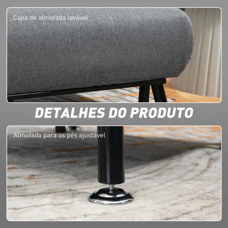 HOMCOM Sofá Cama Individual Dobrável com Encosto Ajustável em 5 Níveis Almofada e Estofado de Linho Sintético 75x70x75 cm Cinzento