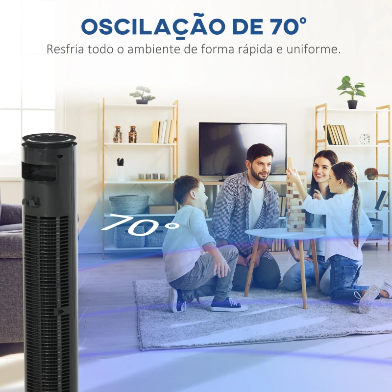 HOMCOM Ventoinha de Torre Silenciosa com Comando à Distância 3 Velocidades 3 Modos Temporizador 10H Oscilação 70° Cinzento Escuro