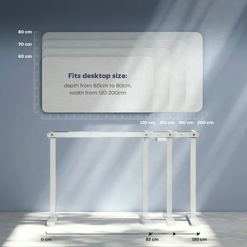 HOMCOM Elektrisches Schreibtischgestell, höhenverstellbar, mit Speicherfunktion, Stahl, Weiß