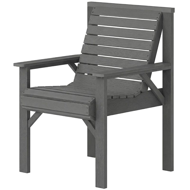 Outsunny Wooden Garden Dining Chair, Outdoor Chair Garden Armchair with Curved Seat and Wide Armrests, Grey Embossed Finish