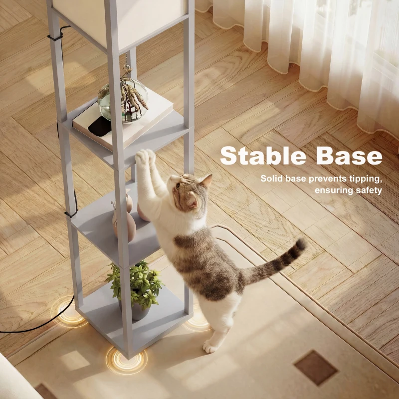 HOMCOM 3-Tier Floor Lamp with Shelves and Storage, Modern Corner Standing Lamp with Lampshade, Reading Light with Foot Switch for Living Room, Bedroom, Home Office, Bulb not Included, Grey