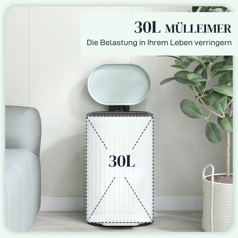 HOMCOM Vuilnisbak 30L pedaalemmer met deksel voetpedaal uitneembare binnenemmer soft-close functie 36,5 x 31,2 x 60,8 cm, Groen