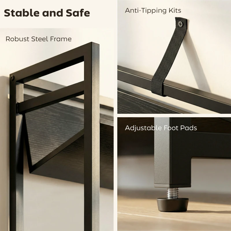 HOMCOM Bookshelf 5-Tier Metal Frame Room Divider Bookcase Storage Shelves for Living Room Black