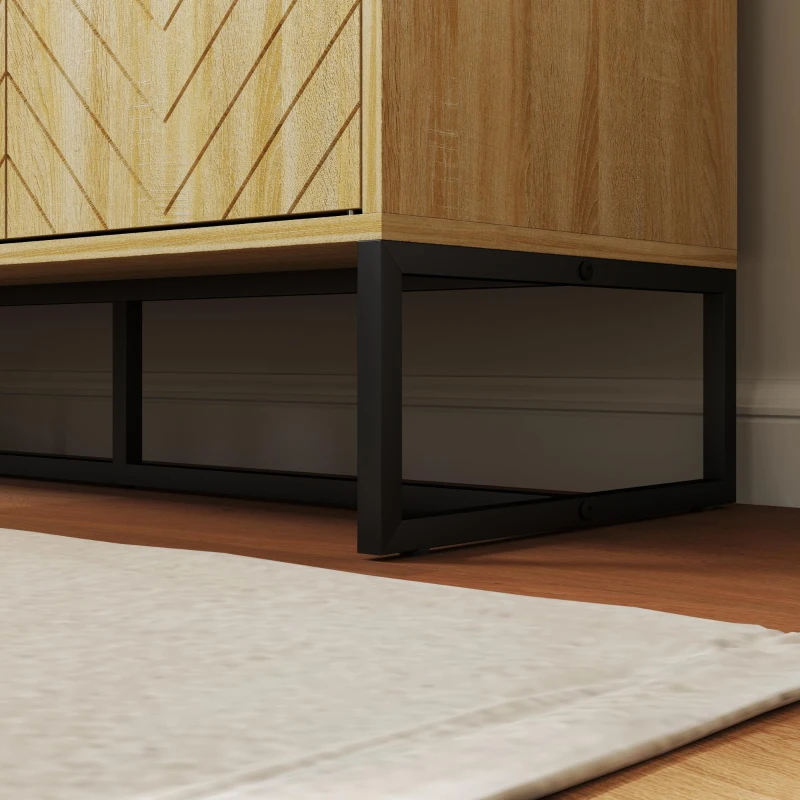 HOMCOM Aparador de Salón con 4 Puertas con Diseño Chevron Estantes Ajustables Patas de Acero 140,5x40x81,5 cm Roble