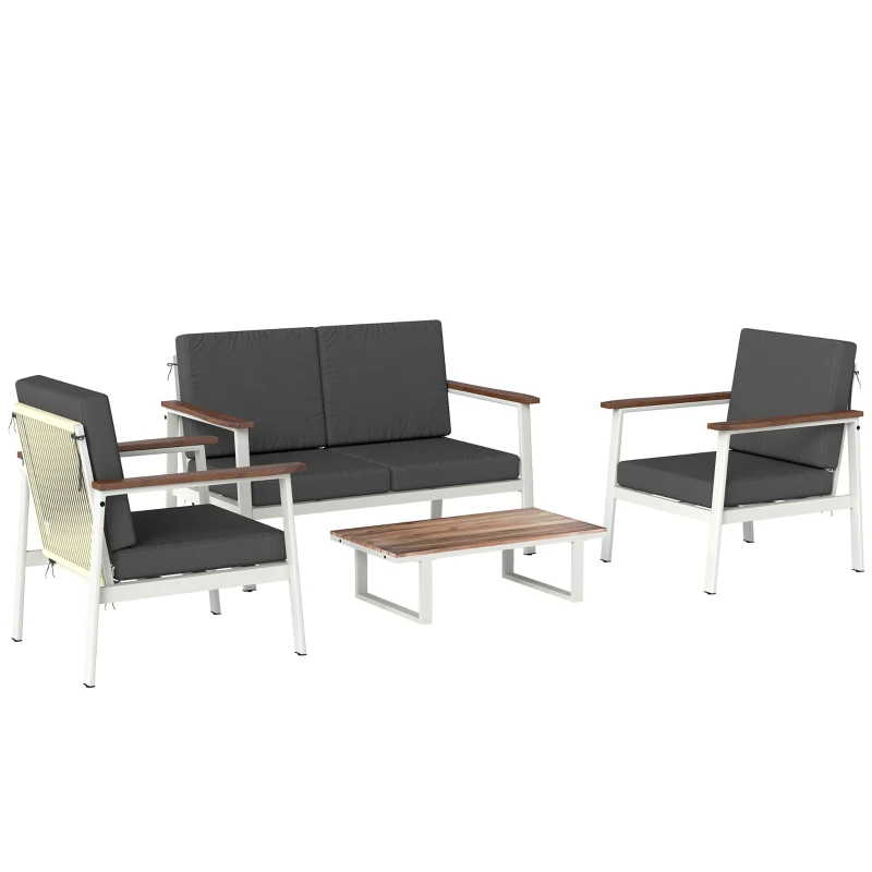 Outsunny Ensemble Canapés Jardin 4 Personnes: 2 Fauteuils, Canapé, Table Basse.