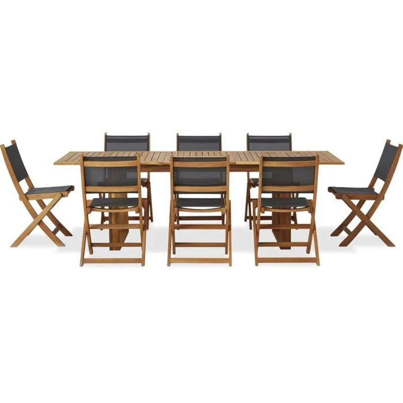Ensemble repas de jardin - Table extensible + 8 chaises - Bois d'acacia - 8 places - LEVATA - Bocarnea